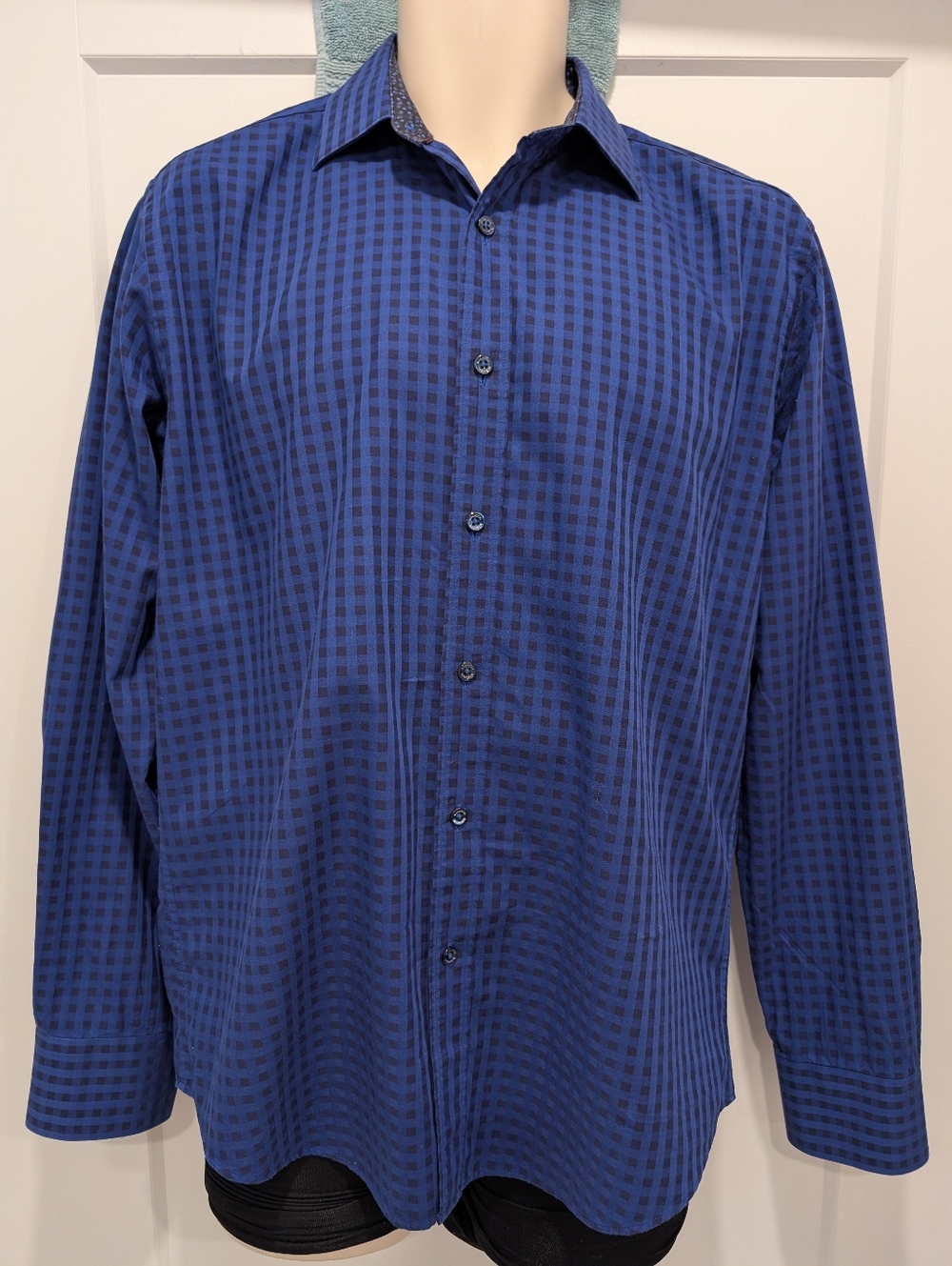 Bugatchi Navy and Black Checked Dress Shirt